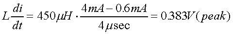 舉例來(lái)說(shuō)，一個(gè)閘在"ON"而載有4mA的電流時(shí)，突然開關(guān)切到"OFF"且現(xiàn)在載有0.6mA的電流，假設(shè)開關(guān)時(shí)間為4msec，載有450mH的電感信號(hào)的導(dǎo)體，此時(shí)所產(chǎn)生的電壓突波為