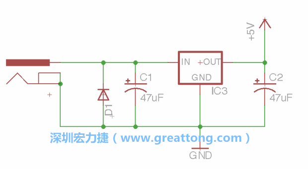 新增RBBB→Power_Jack，將它放在電壓調整器的輸入端旁邊。
